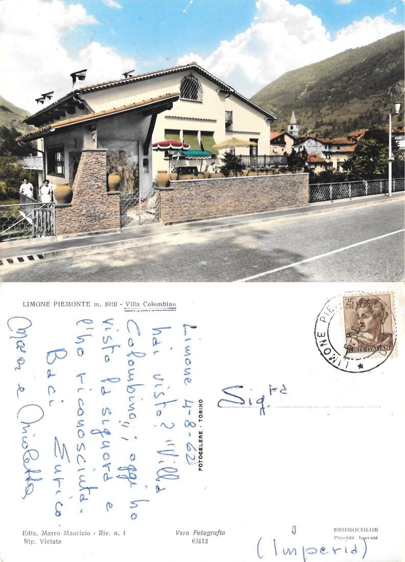 Limone Piemonte (CN). Villa Colombino. Viaggiata 1962 | Immagine principale