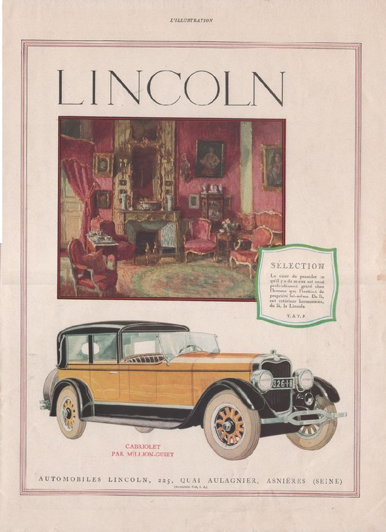 Lincoln Torpedo e Lincoln Cabriolet. Advertising 1926 fronte/retro | Immagine Gallery 2