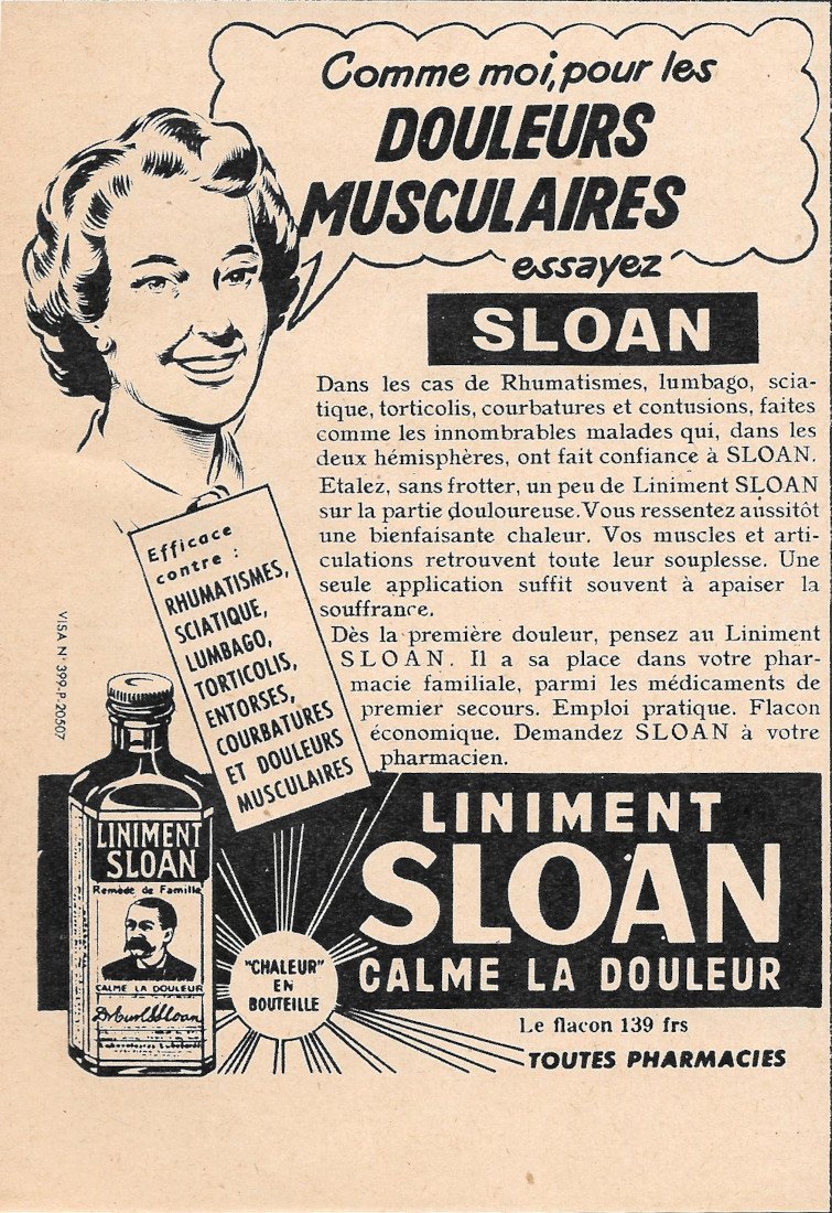 Liniment Sloan calme la douleur - Advertising 1955 | Immagine principale