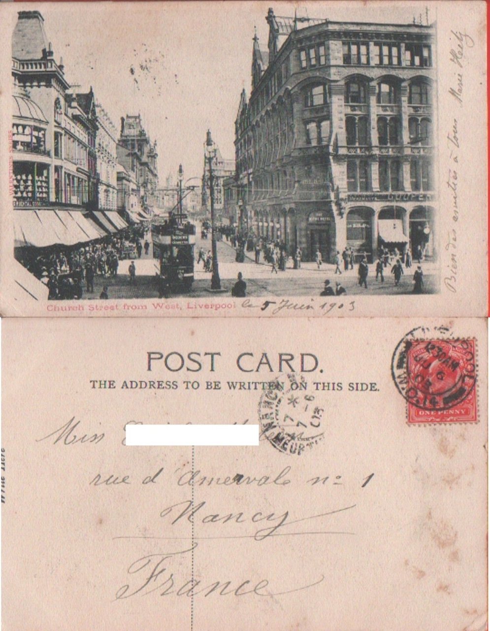 Liverpool. Church Street from West - Viaggiata 1903 | Immagine principale