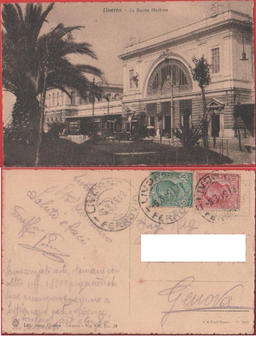 Livorno. La nuova stazione. Viaggiata 1919. Tram | Immagine principale