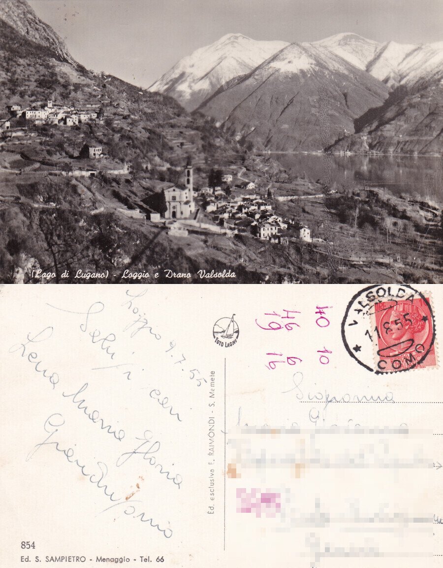 Loggia e Drano Valsolda. Viaggiata 1955 | Immagine principale