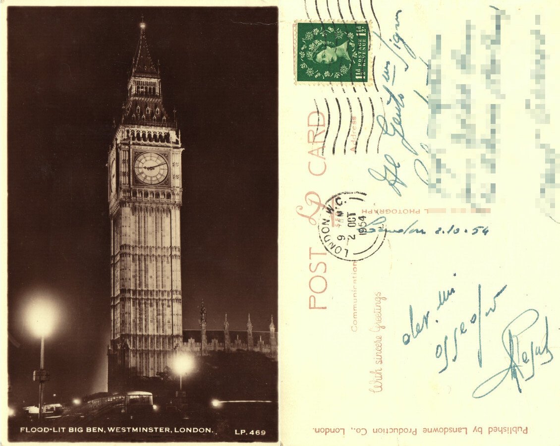 London. Westminster, Flood-Lit Big Ben. Viaggiata 1954 | Immagine principale