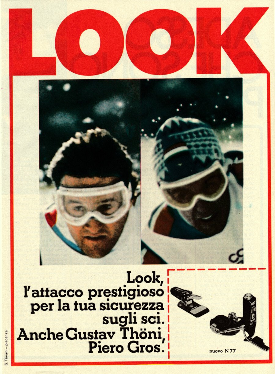 Look l'attacco di Gustav Thoni e Piero Gros. Advertising 1976 | Immagine principale