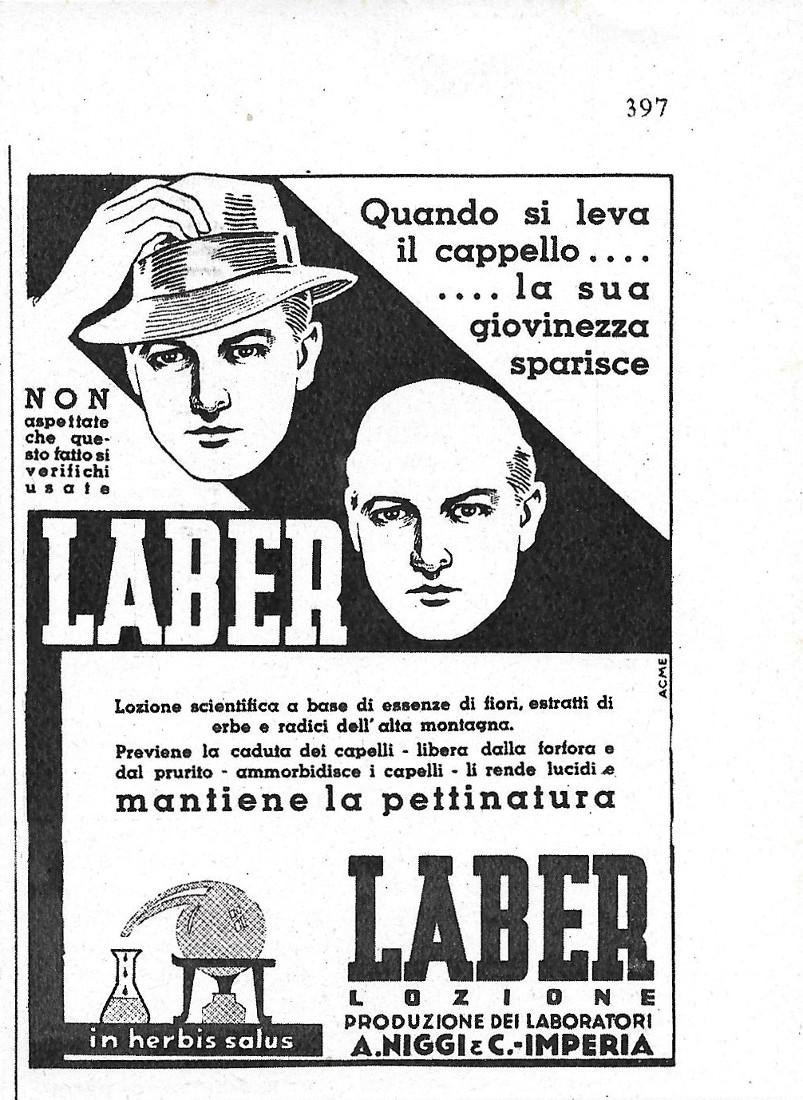Lozione Laber. A. Niggi, Imperia. Advertising 1941 | Immagine principale