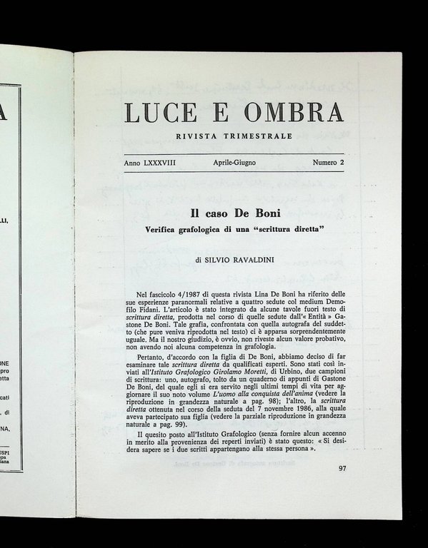 Luce e Ombra Rivista Trimestrale Parapsicologia Aprile Giugno 1988 N^ …