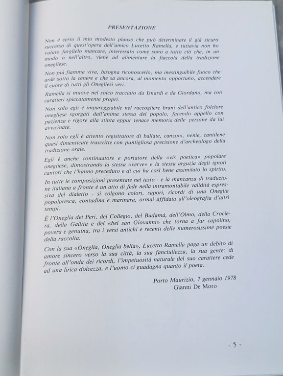 Lucetto Ramella - Oneglia, Oneglia Bella, Libro Ninne Nanne Fiabe …