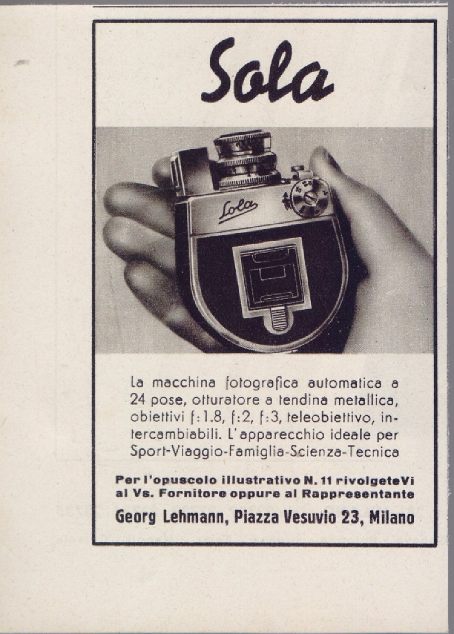 Macchina fotografica Sola. Advertising 1940 | Immagine principale
