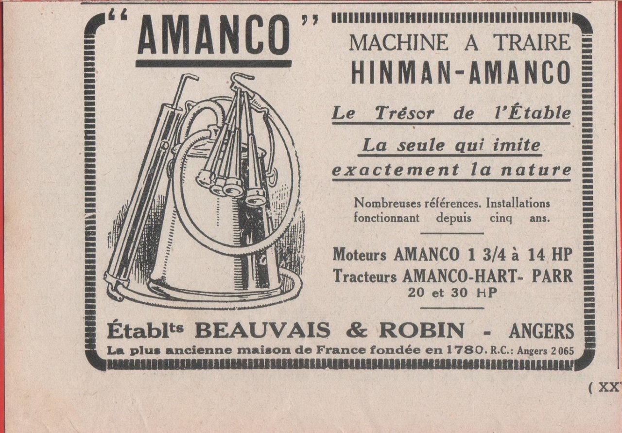 Machine a traire Hinman-Amanco. Advertising 1924 | Immagine principale