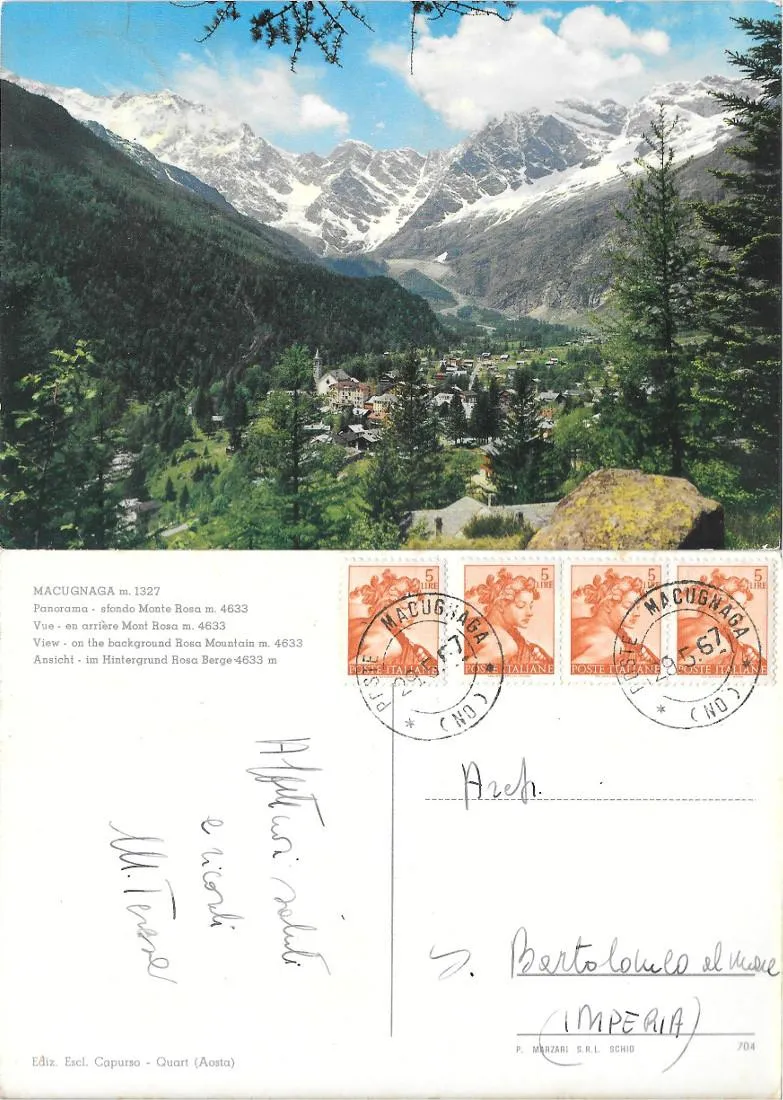 Macugnaga. Panorama, sfondo Monte Rosa. Viaggiata 1967 | Immagine principale