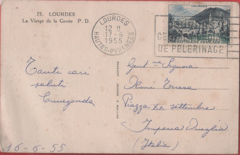 Madonna di Lourdes. Viaggiata 1955 | Immagine Gallery 2