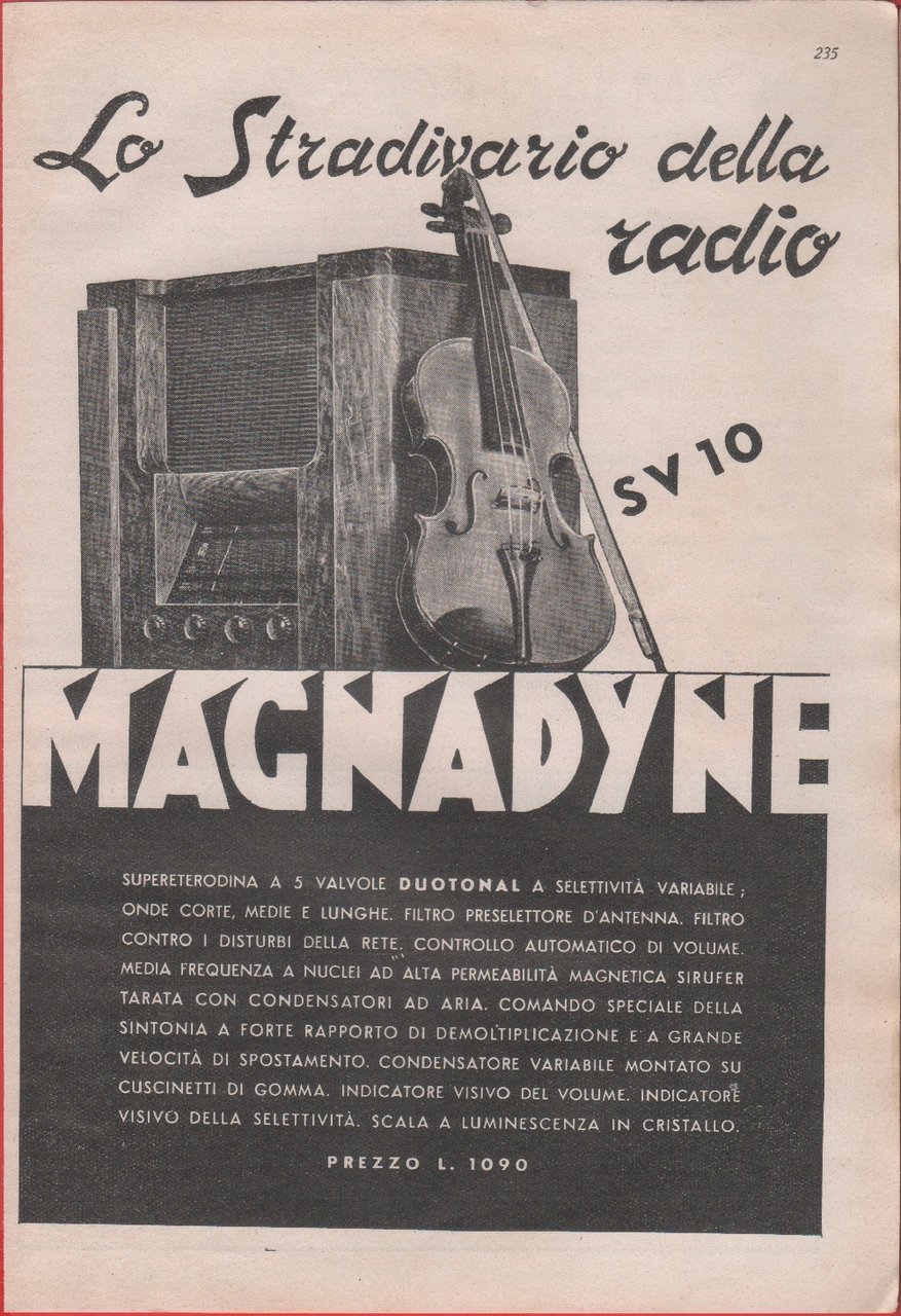Magnadyne SV10. Lo Stradivario della radio. Advertising 1937 | Immagine principale