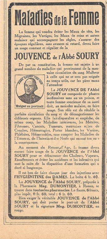 Maladies de la femme. Jouvence de l'Abbe Soury. Stampa 1923