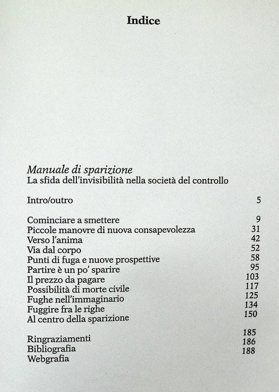 Manuale di Sparizione Invisibilità Società del Controllo LIbro d'Arino Prima …