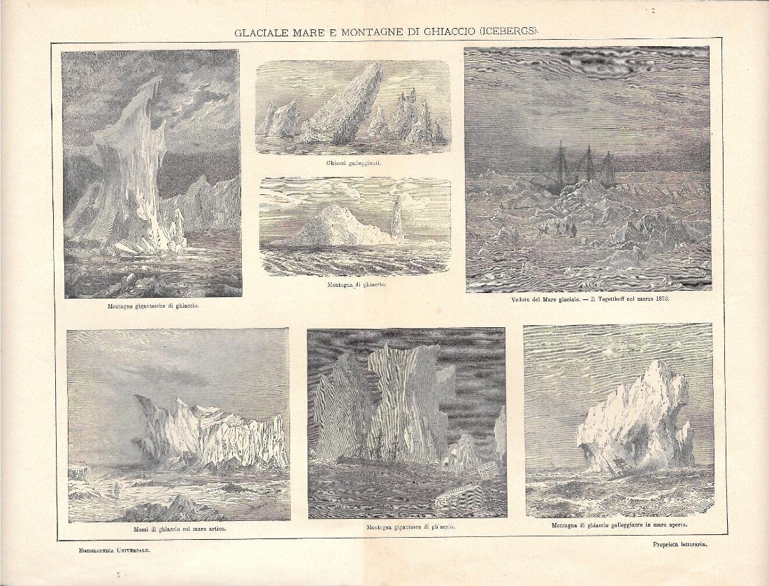 Mare Glaciale e montagne di ghiaccio (Icebergs). Lexicon Vallardi 1900 … | Immagine principale