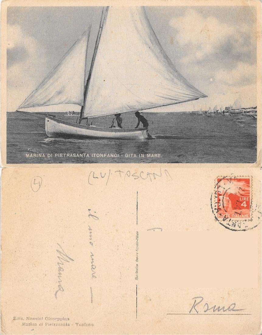 Marina di Pietrasanta (Tonfano), Gita in mare. Viaggiata 1947 | Immagine principale