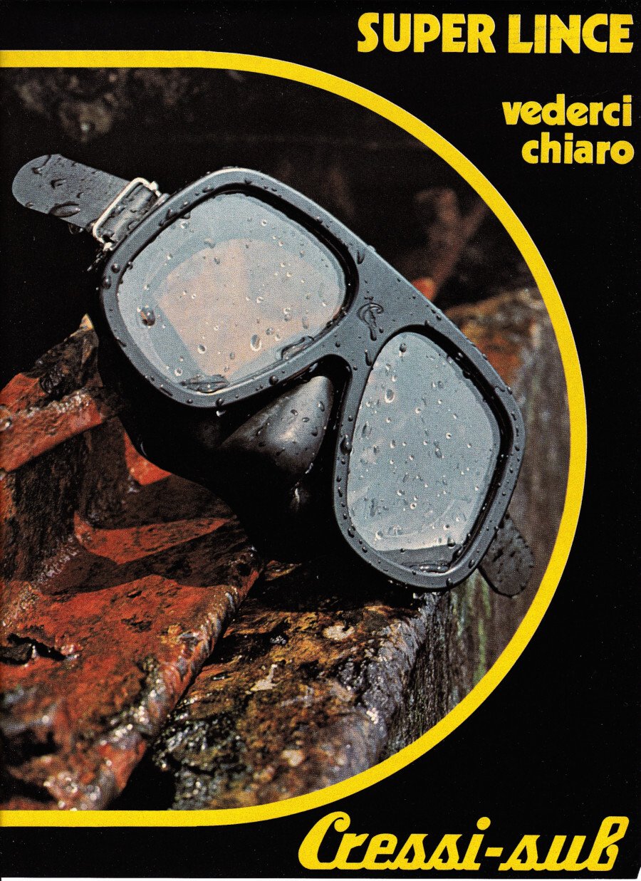 Maschera Super Lince. Cressi-Sub. Advertising 1974 | Immagine principale