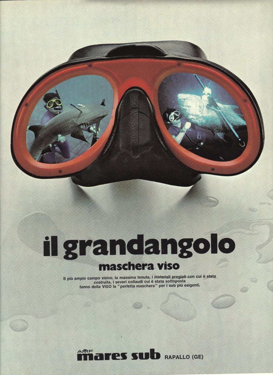 Maschera Viso Mares Sub/Farymann motori marini Advertising 1974 | Immagine principale