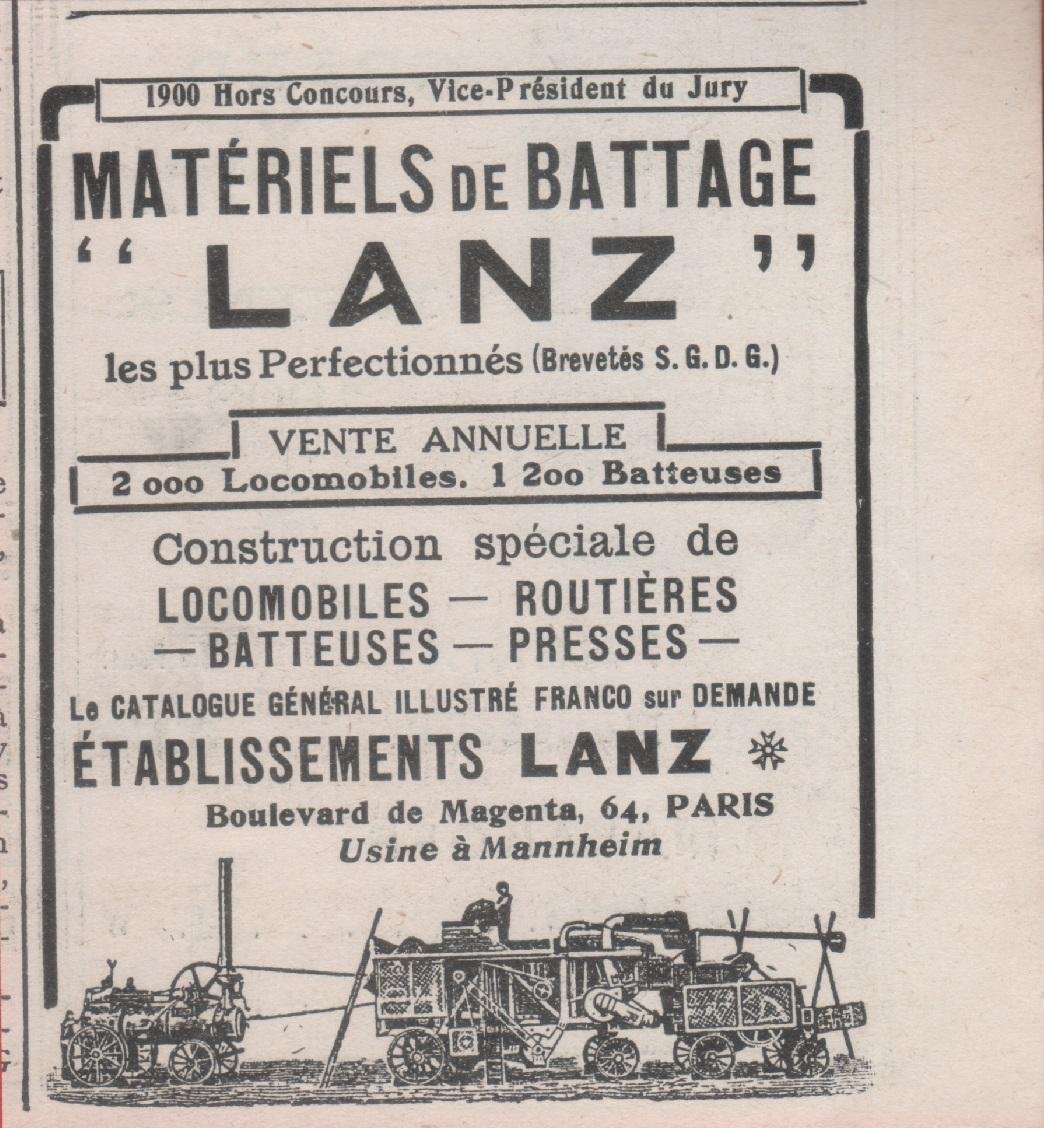 Materiels de battage Lanz. Paris. Advertising 1912 | Immagine principale