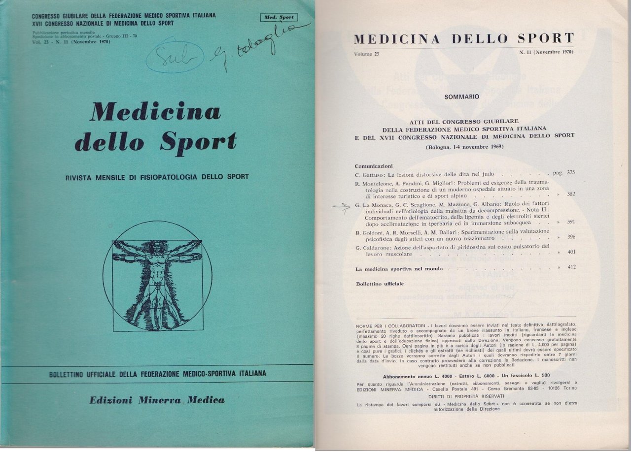 Medicina dello Sport N 11 Novembre 1970 | Immagine principale