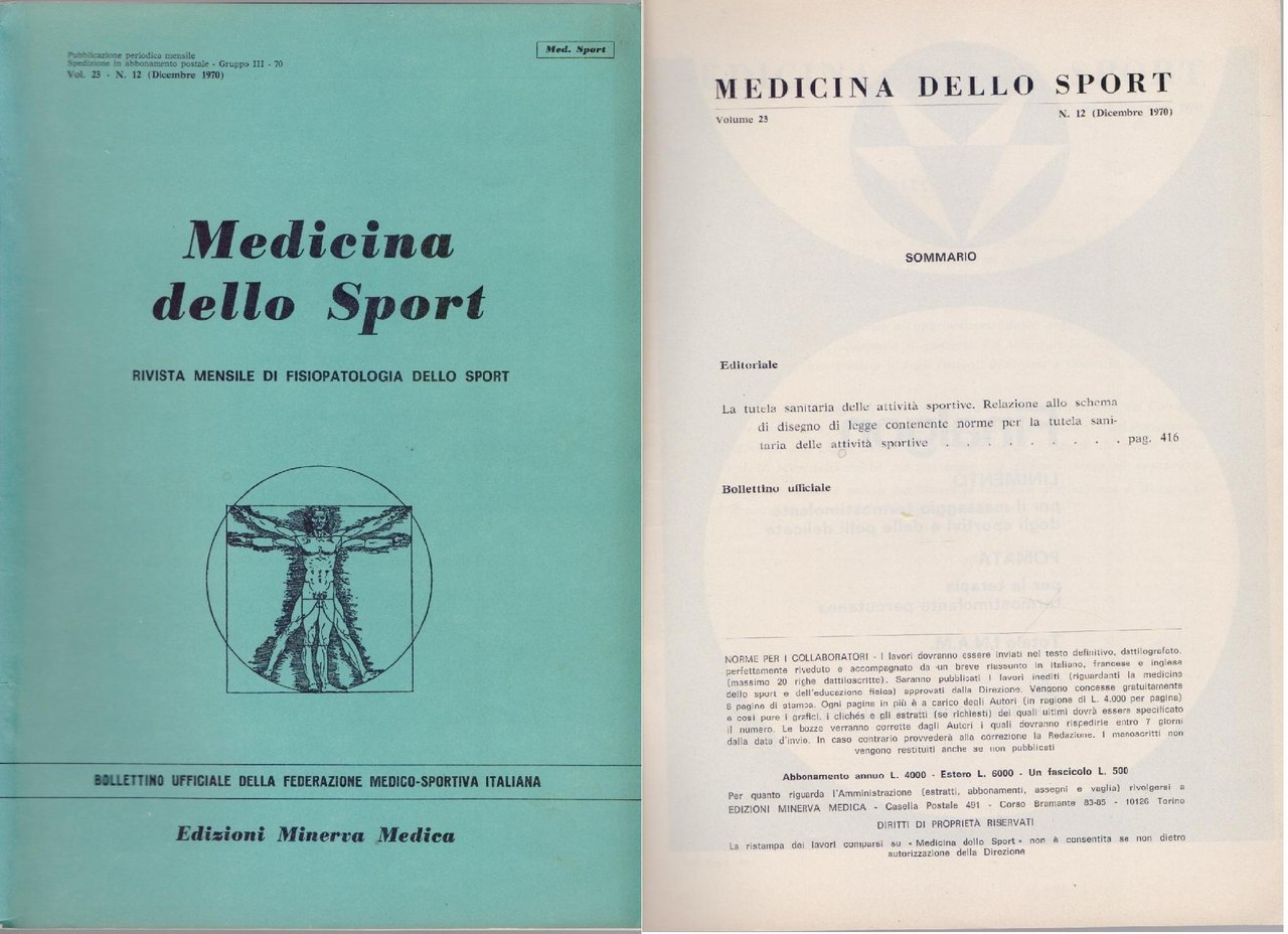 Medicina dello Sport N 12 Dicembre 1970 | Immagine principale