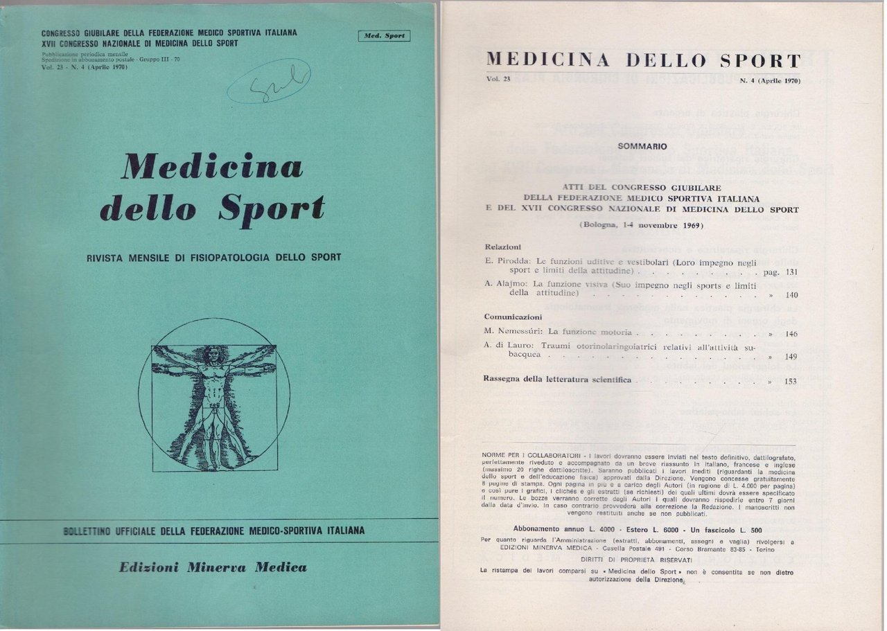 Medicina dello Sport N 4 Aprile 1970 | Immagine principale