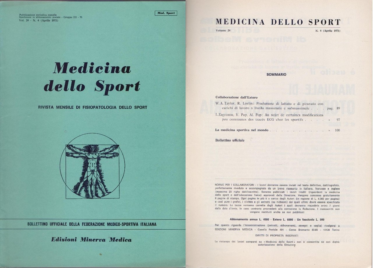 Medicina dello Sport N 4 Aprile 1971 | Immagine principale