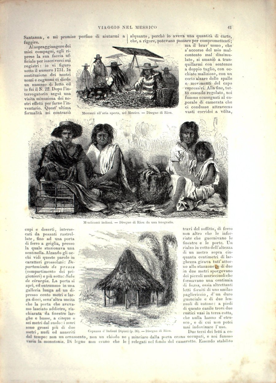 Messico: Mercanti all'aria aperta; Mendicanti indiani; Capanna d'Indiani. Stampa 1864 | Immagine principale
