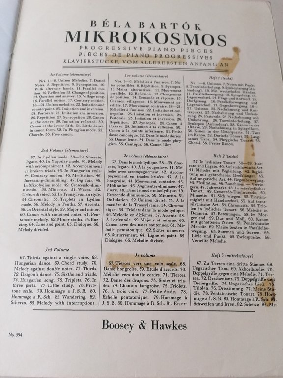 Mikrokosmos Bela Bartok Spartito 3 Volumi Pianoforte Boosey Hawkes