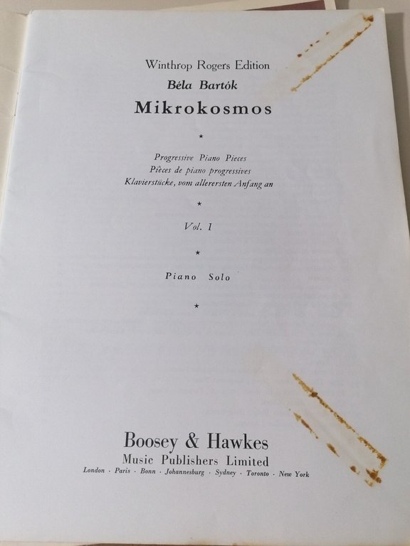 Mikrokosmos Bela Bartok Spartito 3 Volumi Pianoforte Boosey Hawkes