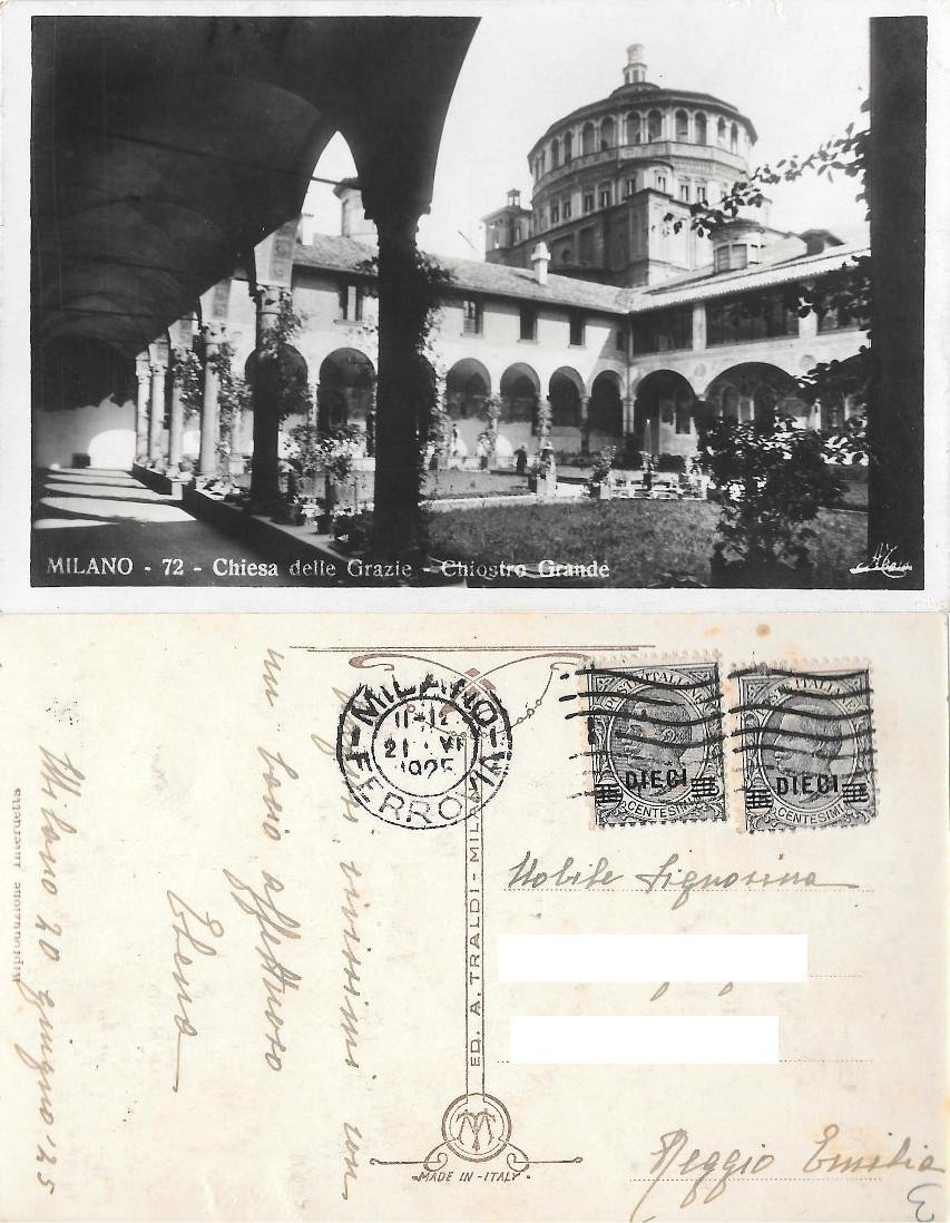 Milano. Chiesa delle Grazie. Chiostro Grande. Viaggiata 1925 | Immagine principale