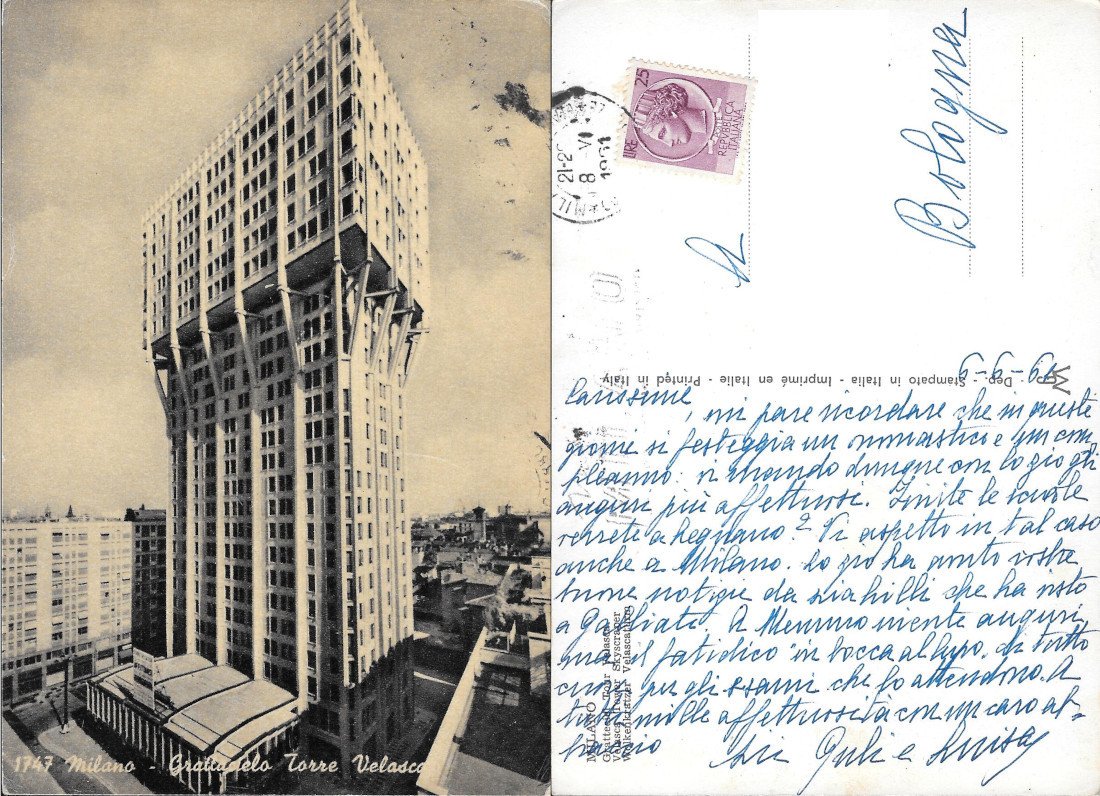 Milano. Grattacielo Torre Velasco. Viaggiata 1961 | Immagine principale