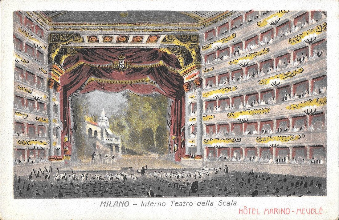 Milano. Interno Teatro della Scala Hotel. Pubblicità Marino Meublé. Non … | Immagine principale