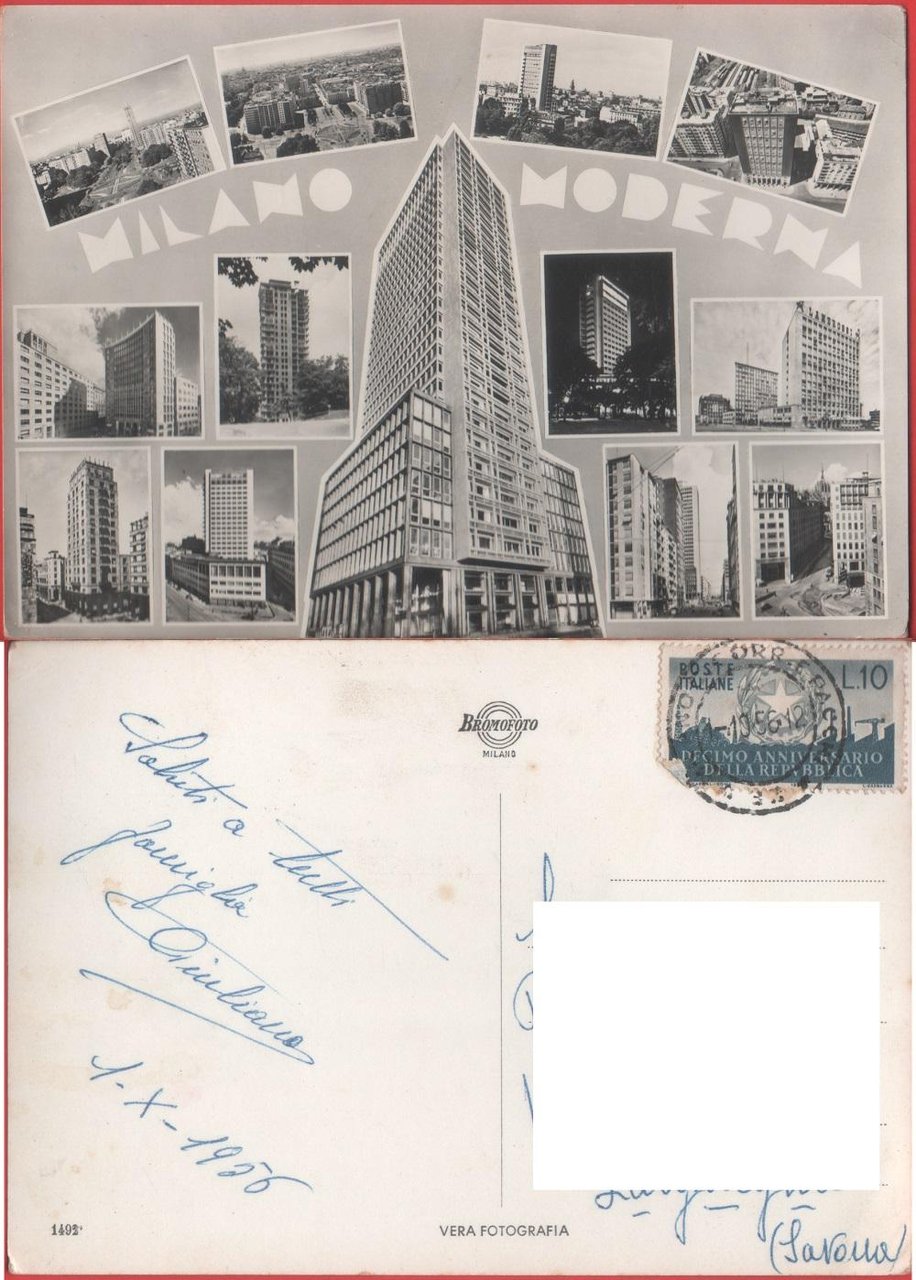 Milano moderna. Viaggiata 1956 | Immagine principale