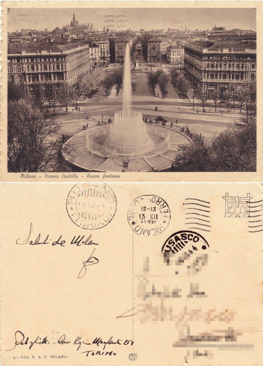 Milano. Piazza Castello. Nuova fontana. Viaggiata 1944 | Immagine principale