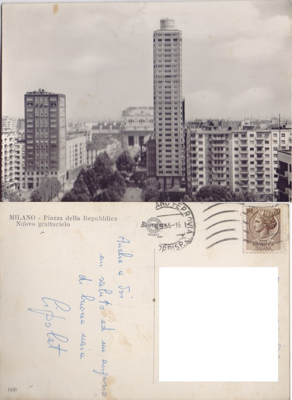 Milano. Piazza della Repubblica. Nuovo Grattacielo. Viaggiata 1966 | Immagine principale