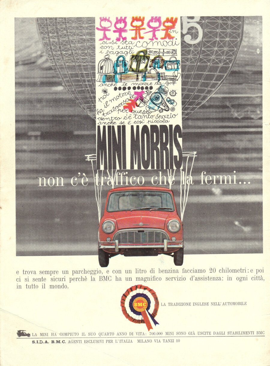 Mini Morris, non c'è traffico che la fermi.... Advertising 1965 | Immagine principale