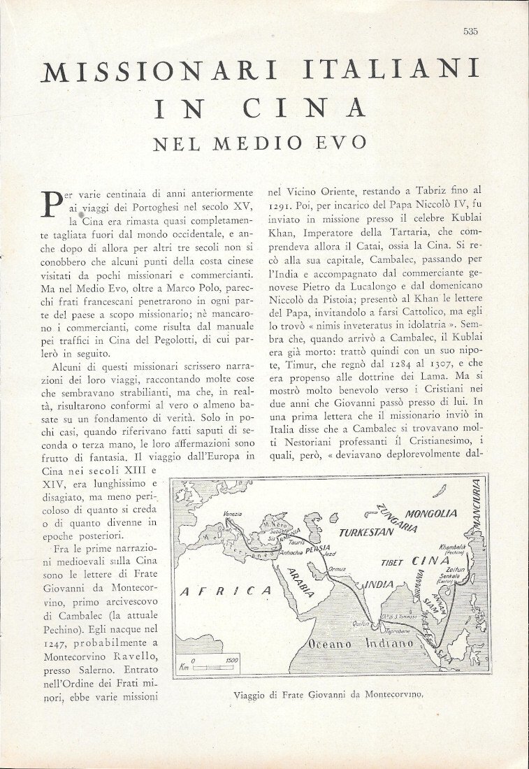 Missionari italiani in Cina nel Medioevo - Estratto 1943 | Immagine principale