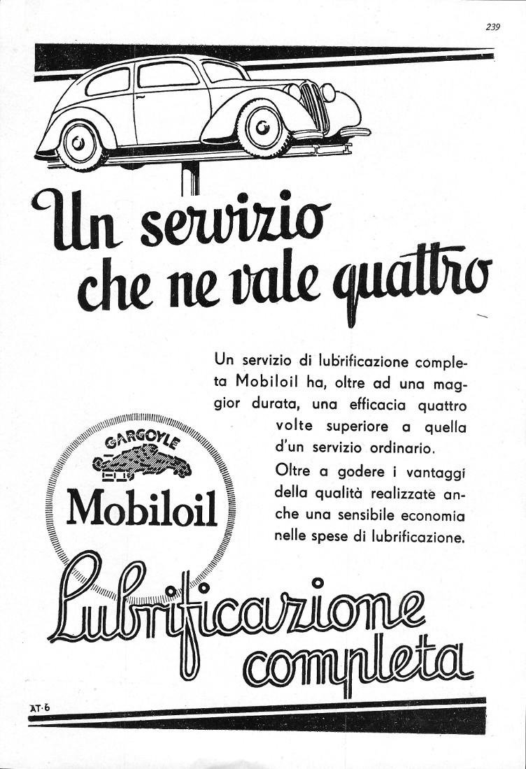 Mobiloil lubrificazione completa/Esso rifornimenti ovunque. Advertising 1937 fronte retro | Immagine principale