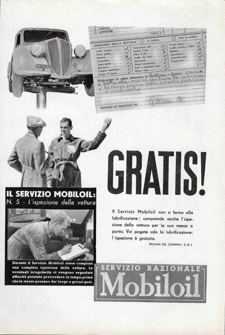 Mobiloil/Solex-Westinghouse freni. Advertising 1937 fronte retro | Immagine principale