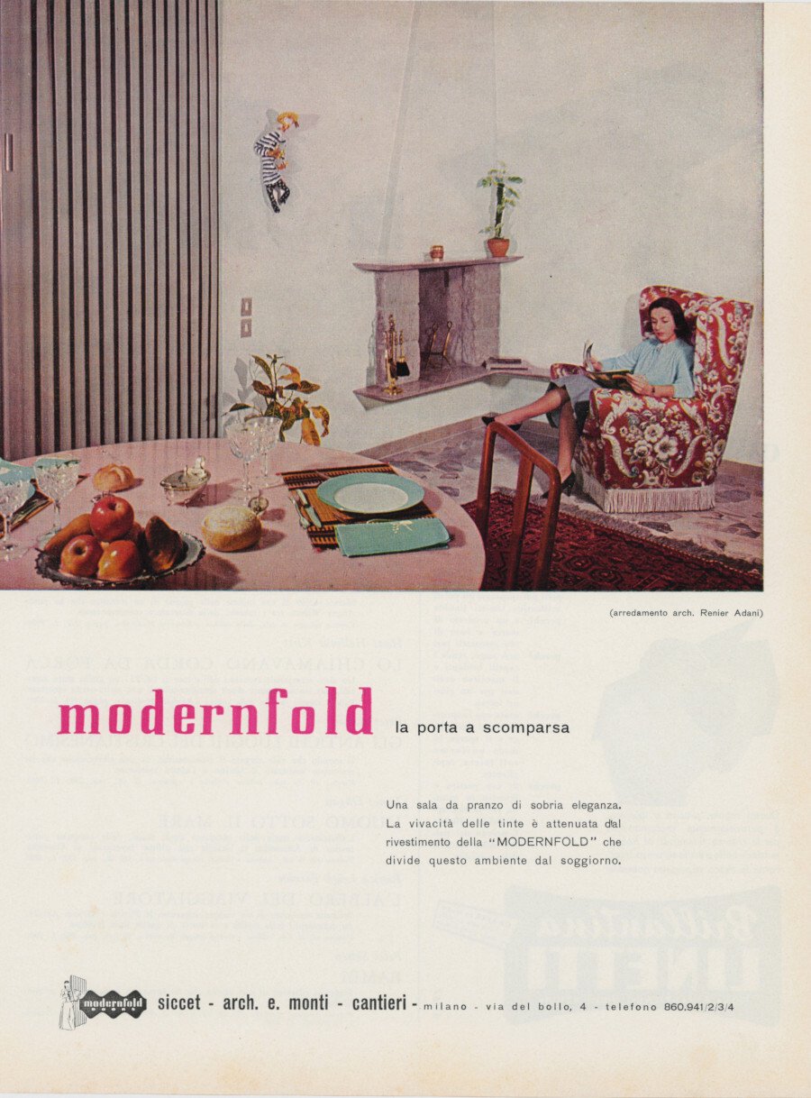 Modernfold la porta a scomparsa Siccet. Advertising 1957 | Immagine principale