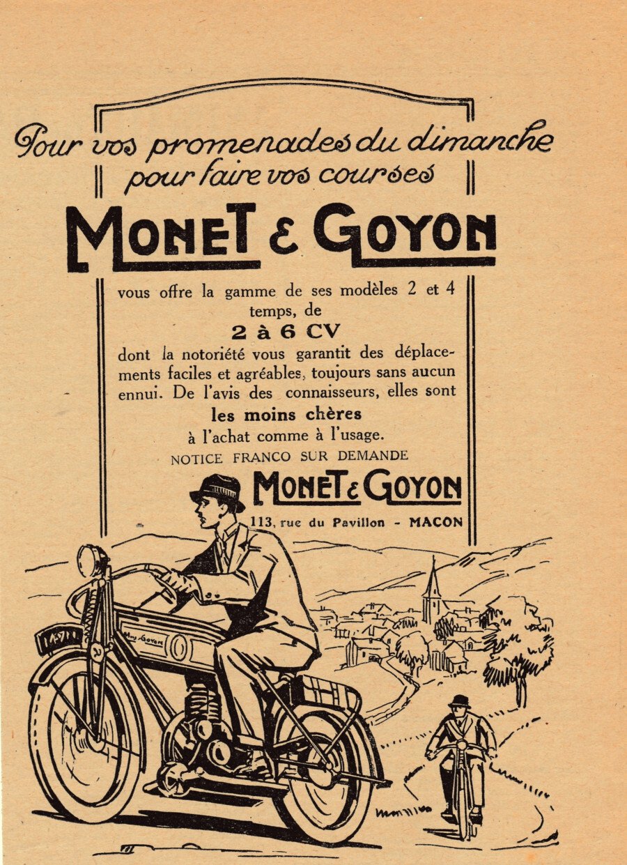 Monet&amp;Goyon gamme da 2 a 6 cv. Advertising 1927 | Immagine principale