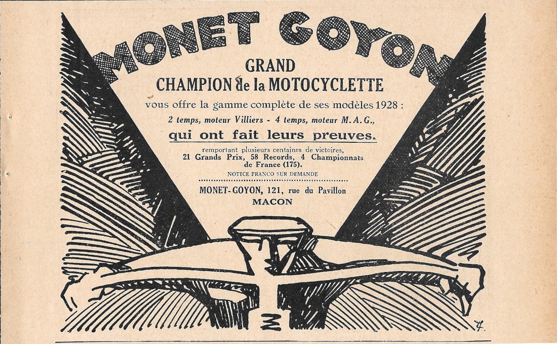 Monet Goyon. Grand champion de motocyclette - Advertising 1920 | Immagine principale