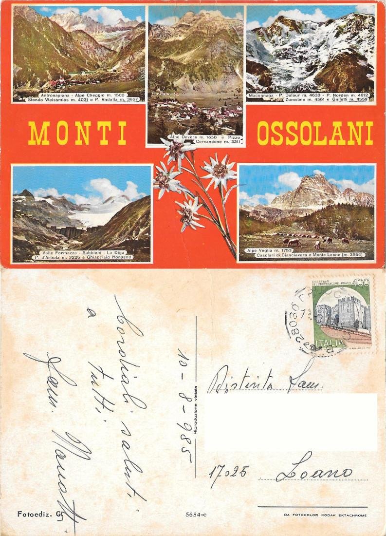 Monti Ossolani. Viaggiata 1985 | Immagine principale