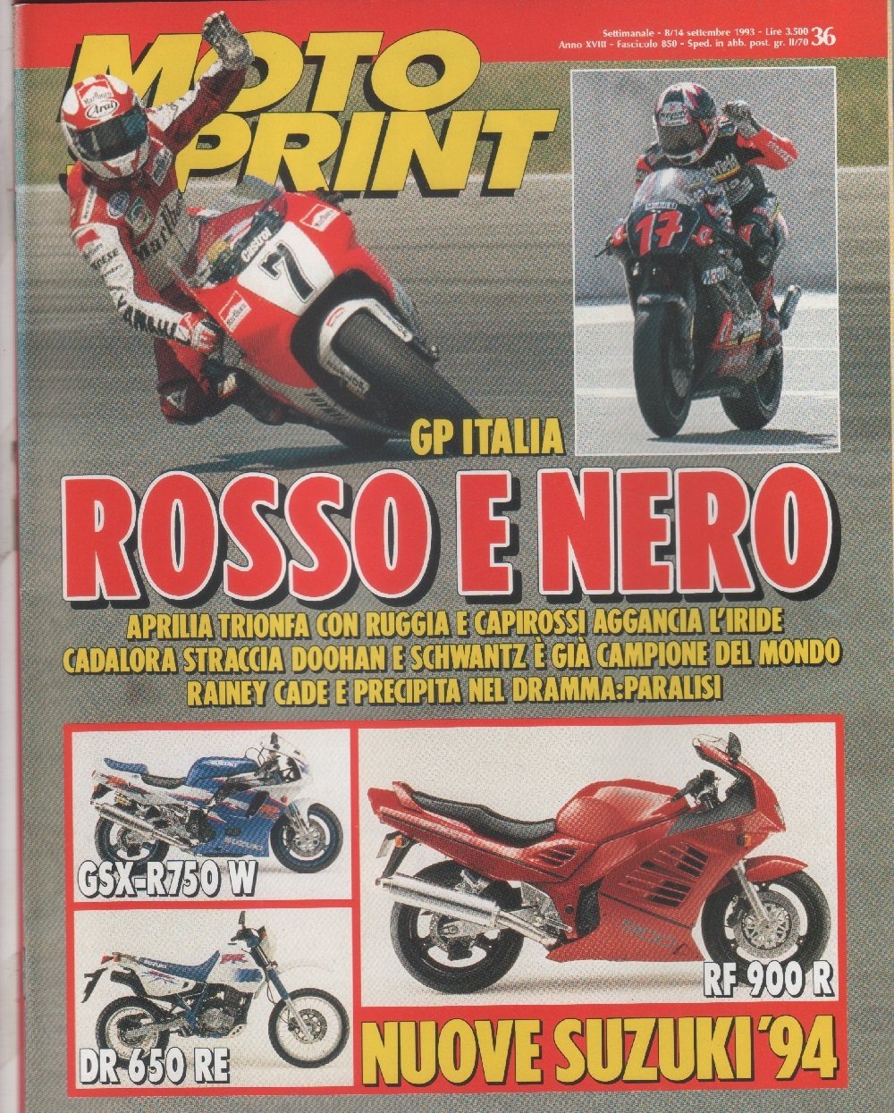 Moto sprint. n. 36 - 1993. Suzuki GSX-R750 W, DR … | Immagine principale