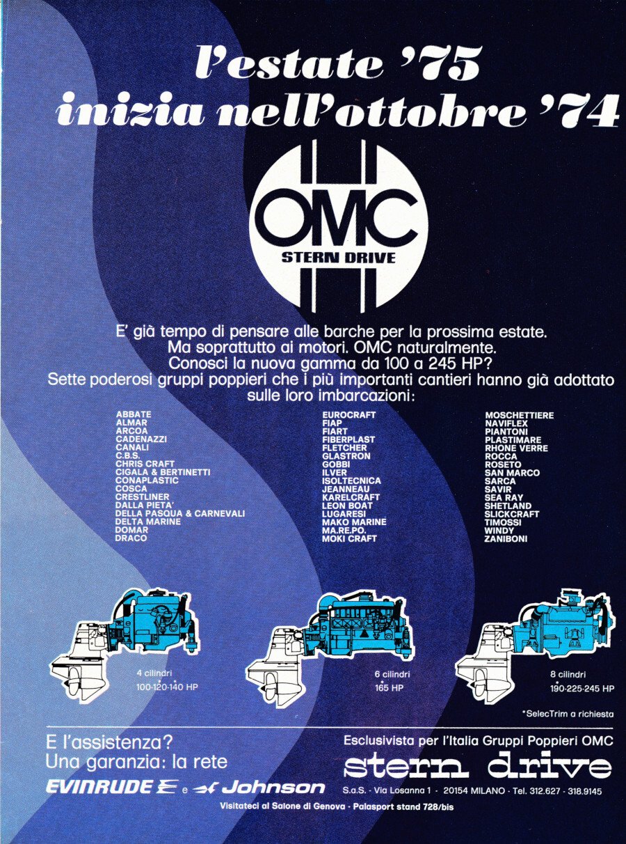 Motori marini OMC Stern Drive. Advertising 1974 | Immagine principale