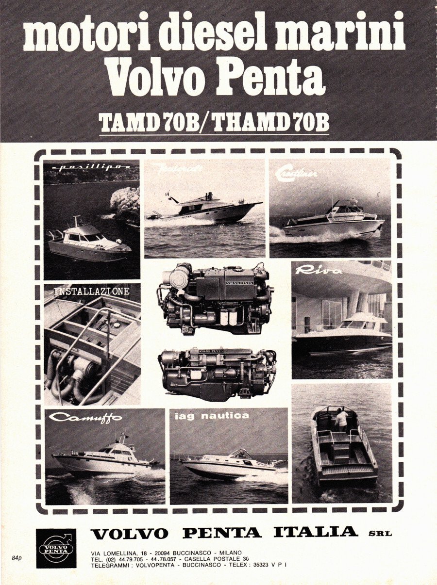 Motori marini Volvo Penta Italia. Advertising 1974 | Immagine principale