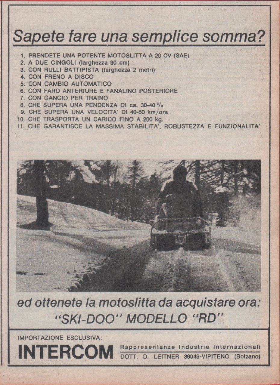 Motoslitta Ski-Doo modello RD. Advertising 1968 | Immagine principale