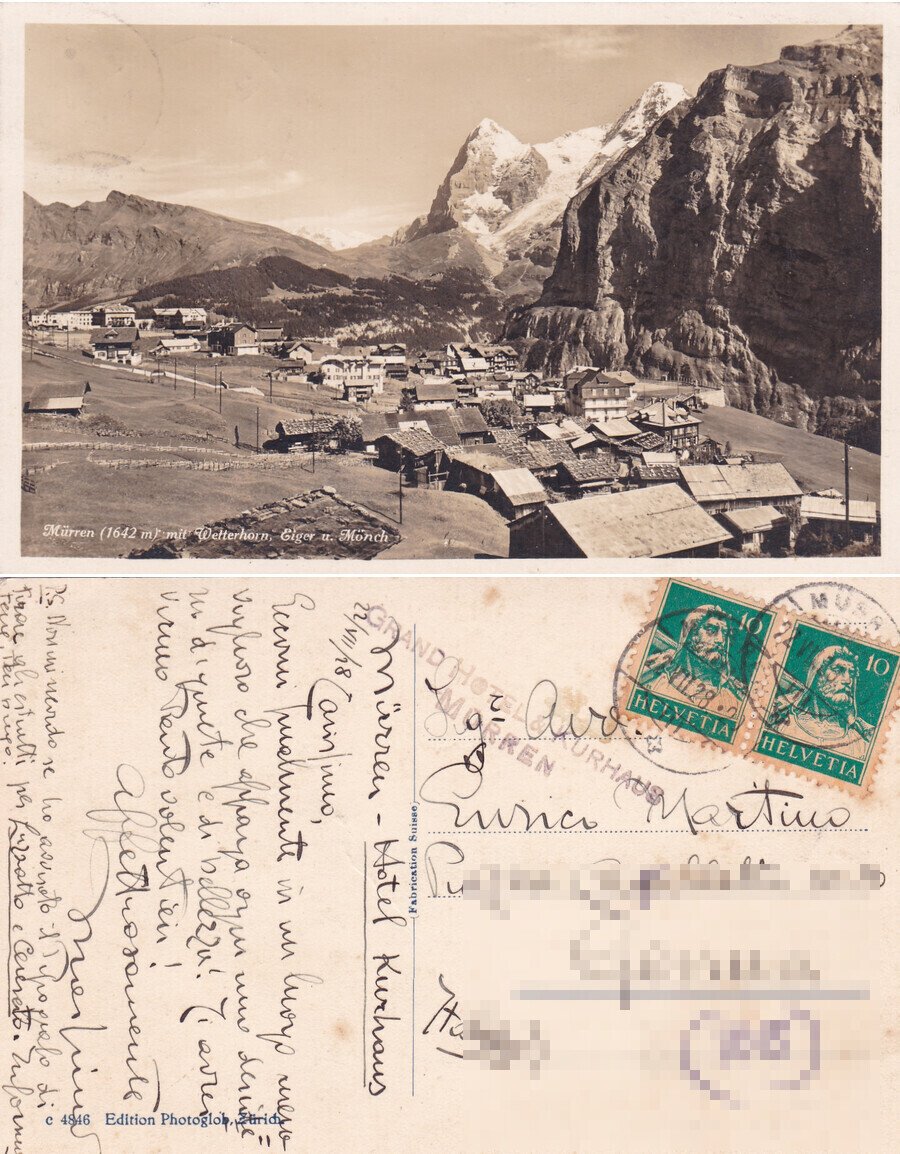 Murren. mit Wetterhorn, Eiger e. Monch. Viaggiata 1928 | Immagine principale