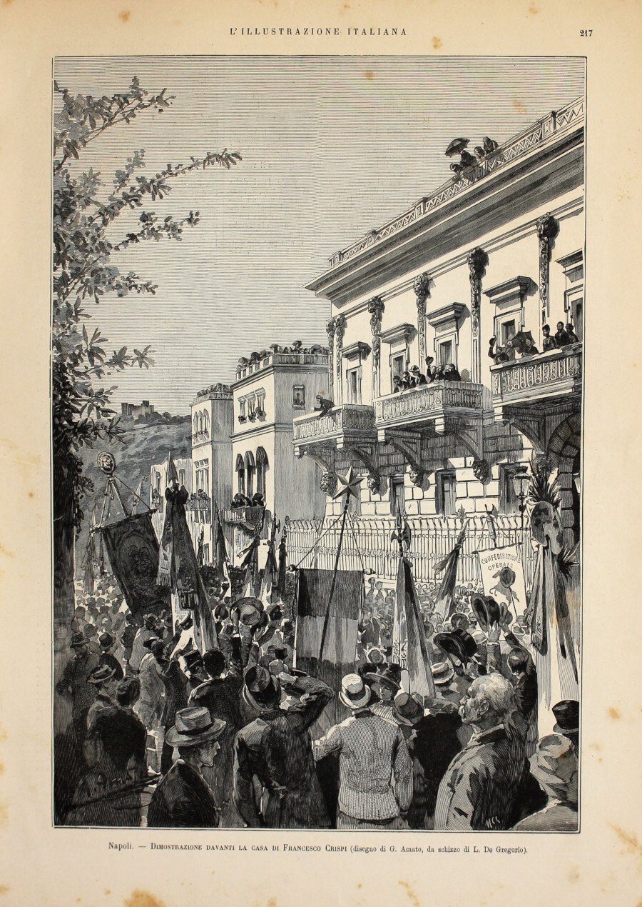 Napoli. Dimostrazione davanti la casa di Francesco Crispi. Stampa 1889 | Immagine principale